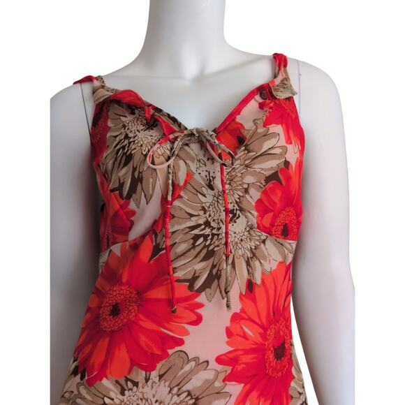 Boho Chiffon Babydoll Midi Dress 10 Asymmetric Ruffle Bow Floral Cottagecore Y2K - Picture 3 of 7